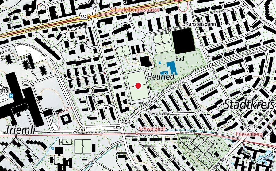 Map showing the location of Rasensportanlagen Heuried (Sports field)