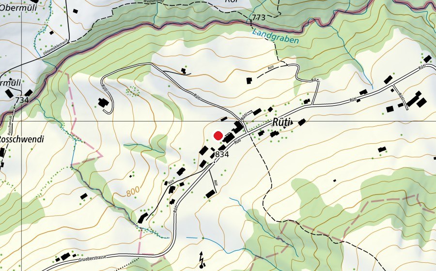 Map showing the location of Reithof Rüti (Sports field)