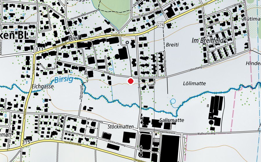 Karte mit dem Standort von Reitplatz (Sportplatz)
