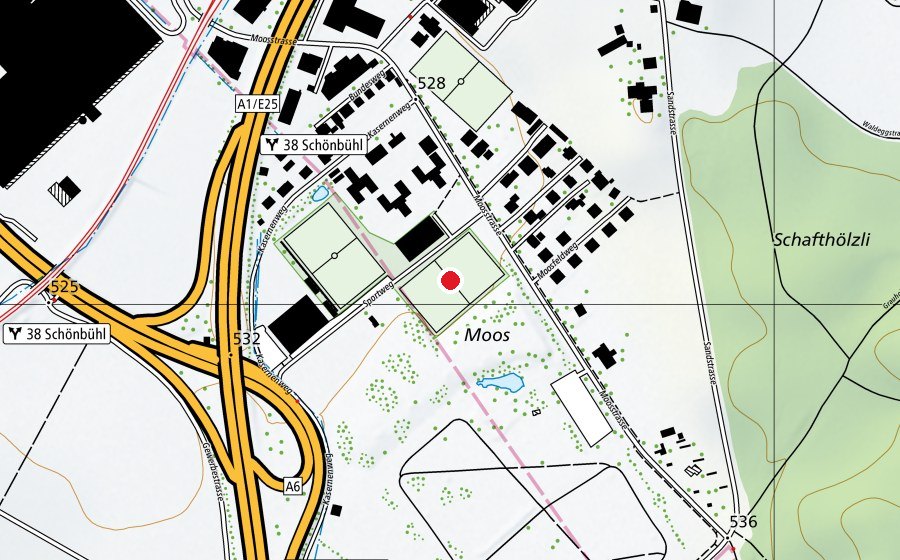 Karte mit dem Standort von Reitplatz (Sportplatz)