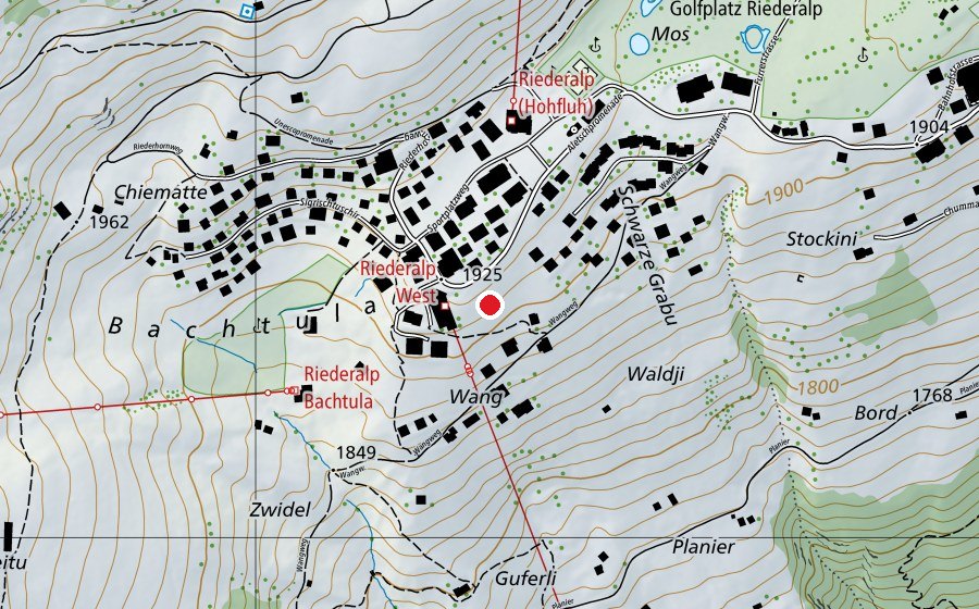 Mappa con la posizione di Riederalp West (Campo sportivo)
