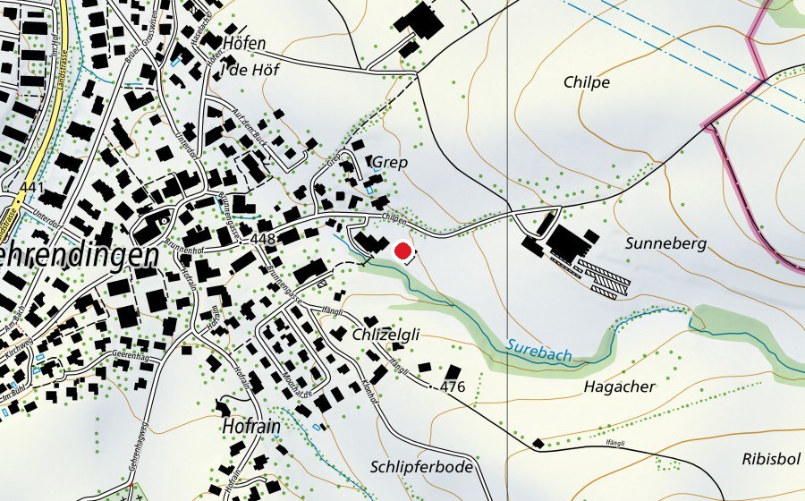 Map showing the location of Roter Platz Chilpen (Sports field)