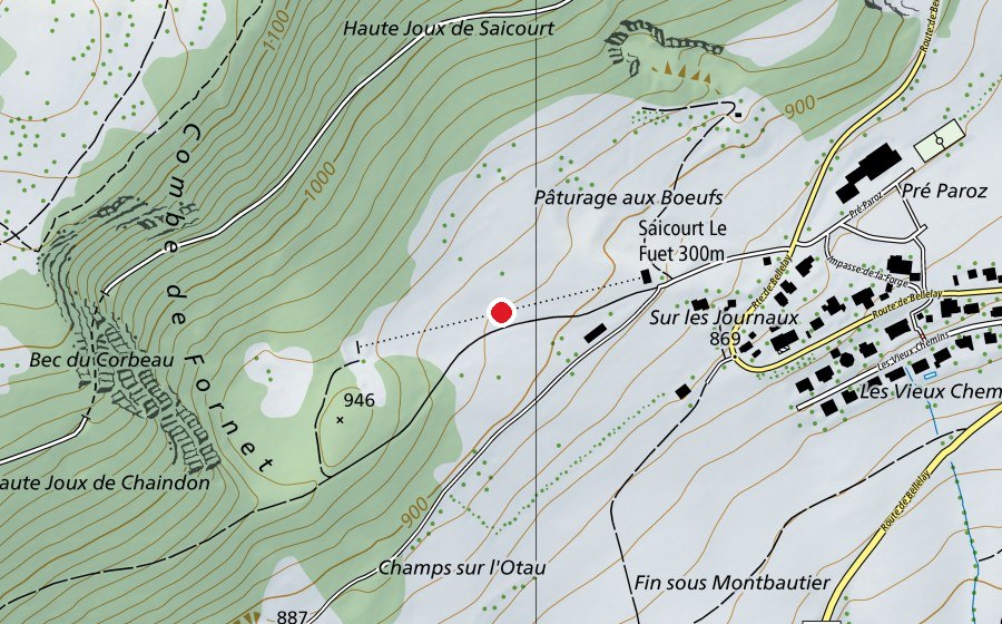 Map showing the location of Saicourt Le Fuet 300m (Sports field)