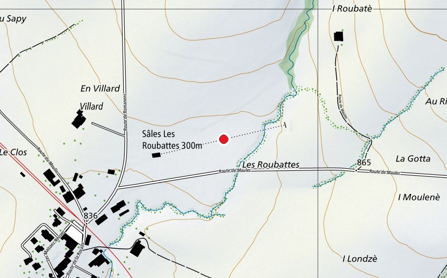 Karte mit dem Standort von Sâles Les Roubattes 300m (Sportplatz)