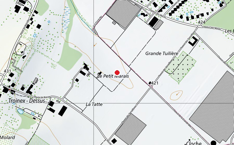 Karte mit dem Standort von Saleve - troinex - suisse (Sportplatz)