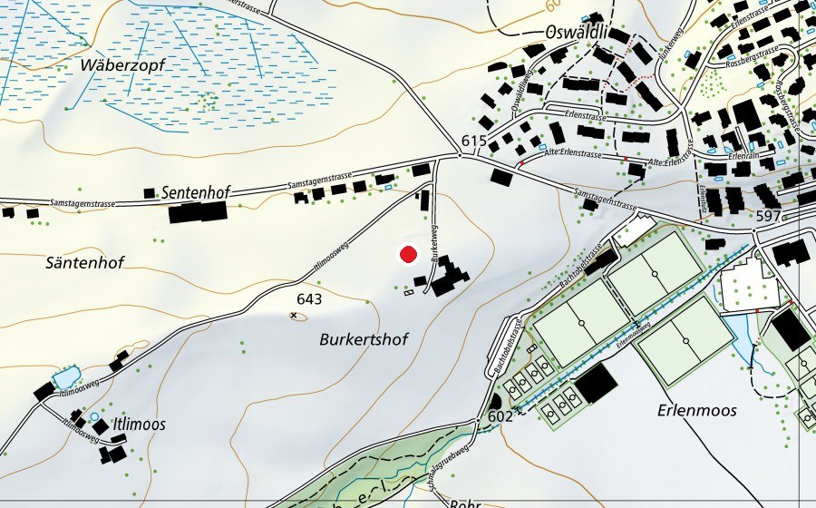 Karte mit dem Standort von Sandplatz Burkethof (Sportplatz)