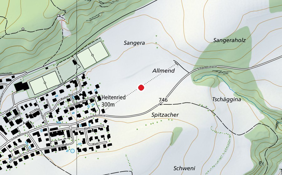 Carte indiquant l’emplacement de Schiessanlage 300 m (Terrain de sport)
