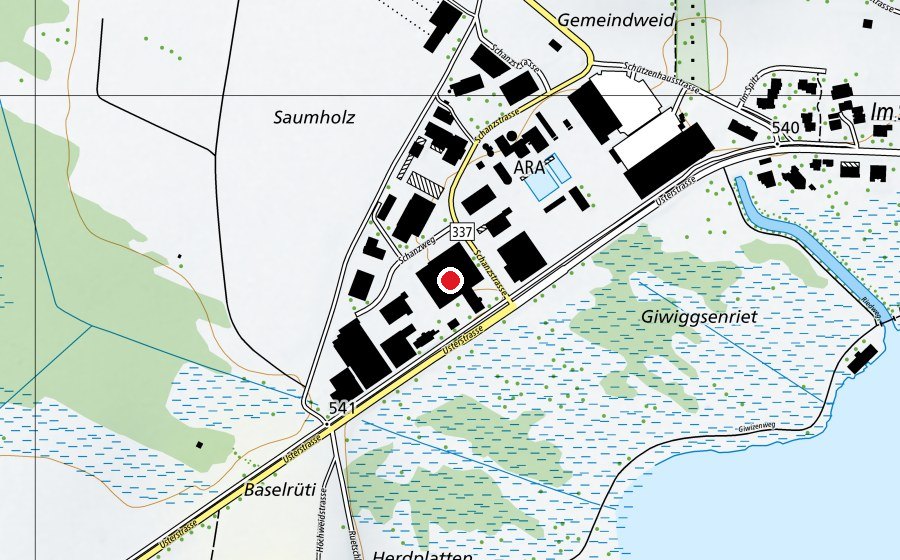 Map showing the location of Schiessanlage Saumholz (Sports field)