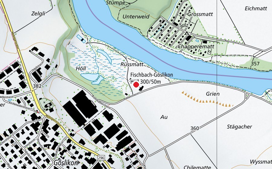 Karte mit dem Standort von Schiessstand Fischbach-Göslikon (Sportplatz)