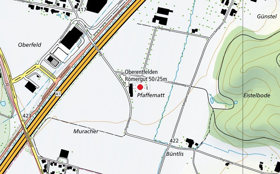 Karte mit dem Standort von Schiessstand Oberentfelden 25m & 50m (Sportplatz)