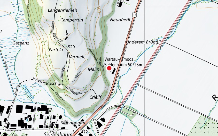 Mappa con la posizione di Schiessstand Seidenbaum 50/25m (Campo sportivo)