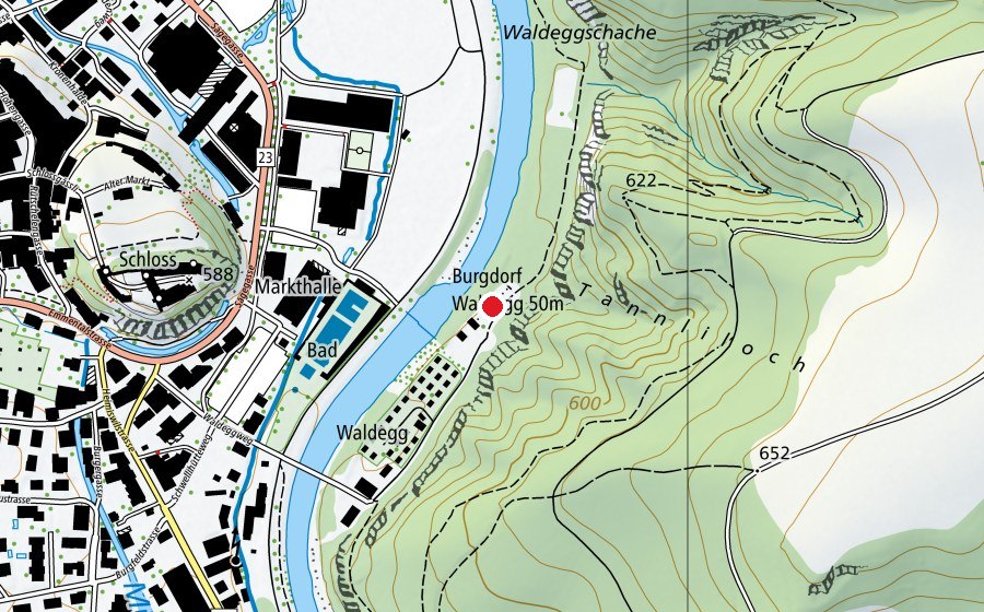 Karte mit dem Standort von Schiessstand Waldegg (Sportplatz)