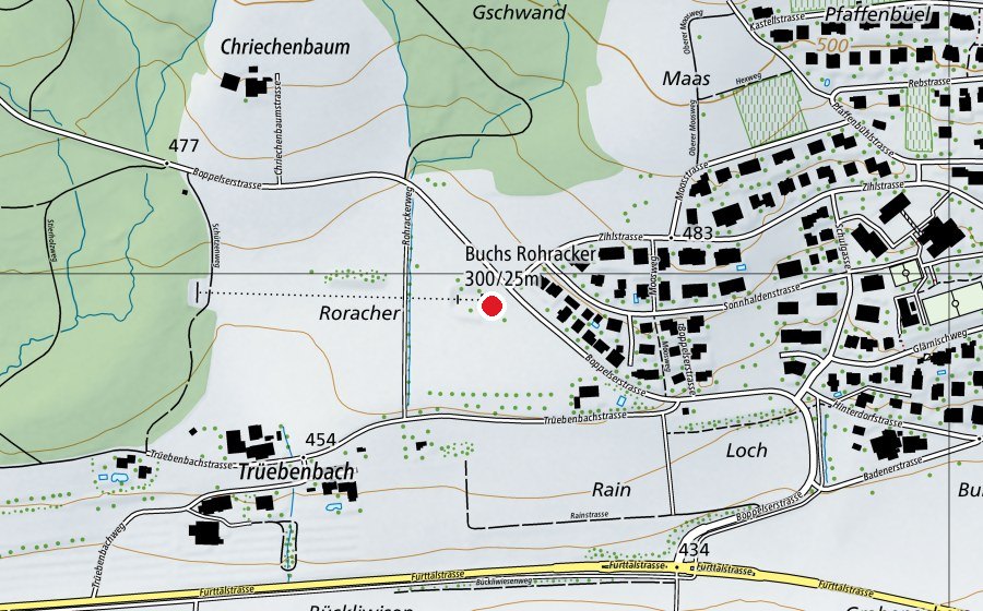 Carte indiquant l’emplacement de Schützenhaus Buchs ZH (Terrain de sport)