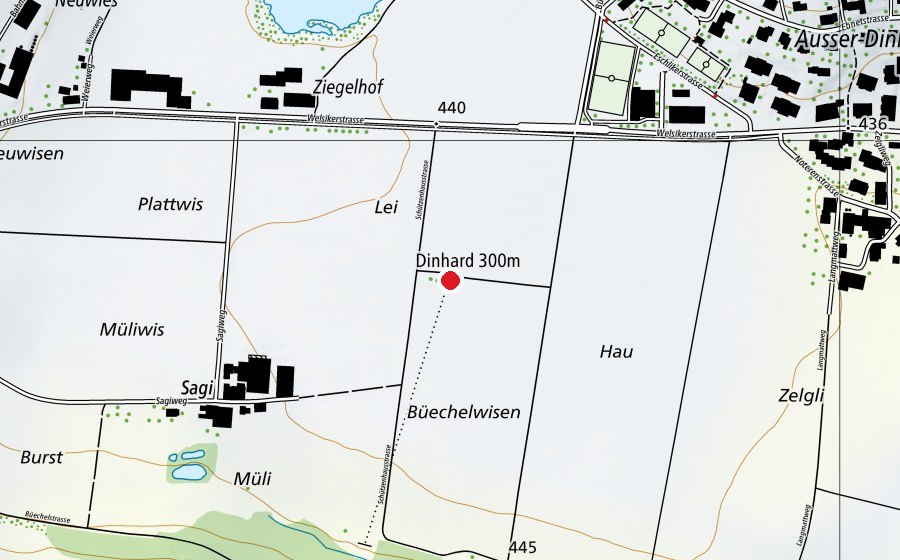 Carte indiquant l’emplacement de Schützenhaus Dinhard (Terrain de sport)