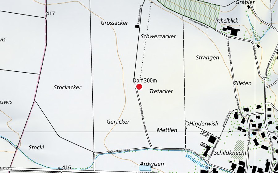 Carte indiquant l’emplacement de Schützenhaus Dorf (Terrain de sport)