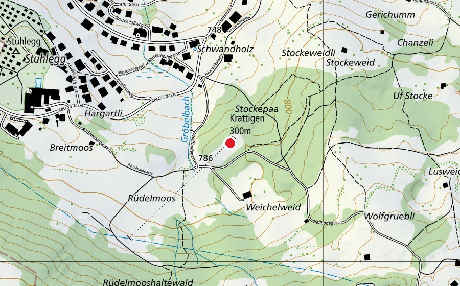 Karte mit dem Standort von Schützenhaus Krattigen (Sportplatz)