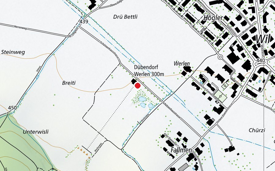 Karte mit dem Standort von Schützenhaus Werlen (Sportplatz)