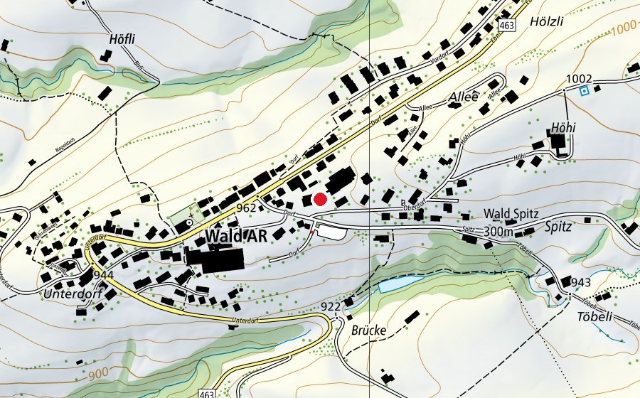 Carte indiquant l’emplacement de Schulhaus, Pausenhalle (Terrain de sport)