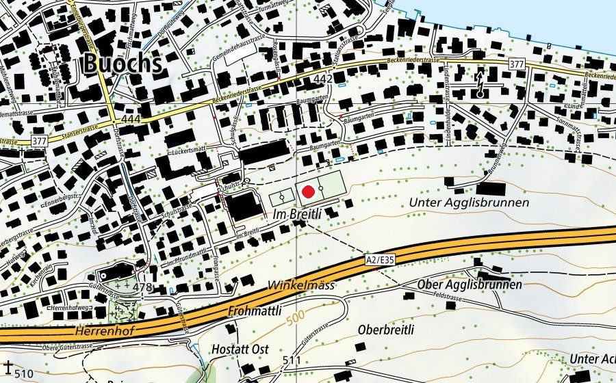Map showing the location of Schulsportanlage Breitli (Sports field)