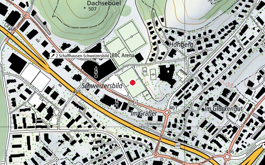 Karte mit dem Standort von Schweizersbild (Sportplatz)