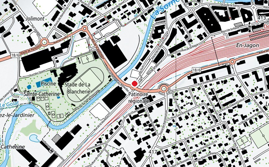 Karte mit dem Standort von Skate park avec rampe (Sportplatz)