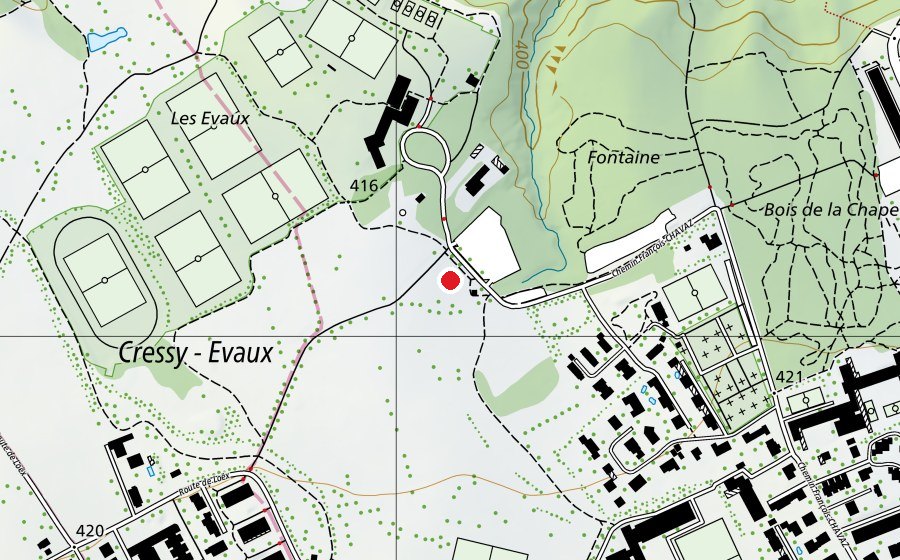 Mappa con la posizione di Skate-park des Evaux (Campo sportivo)