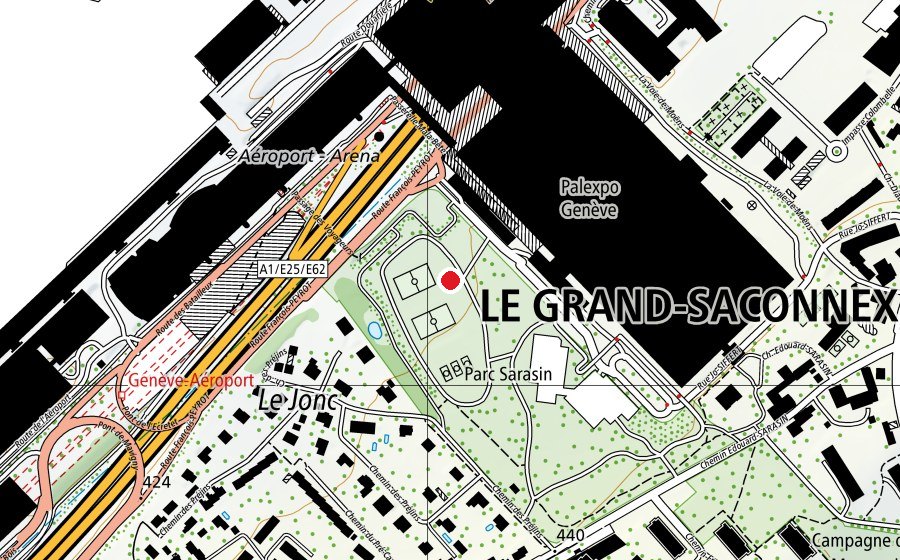 Map showing the location of Skate Park Palexpo (Sports field)
