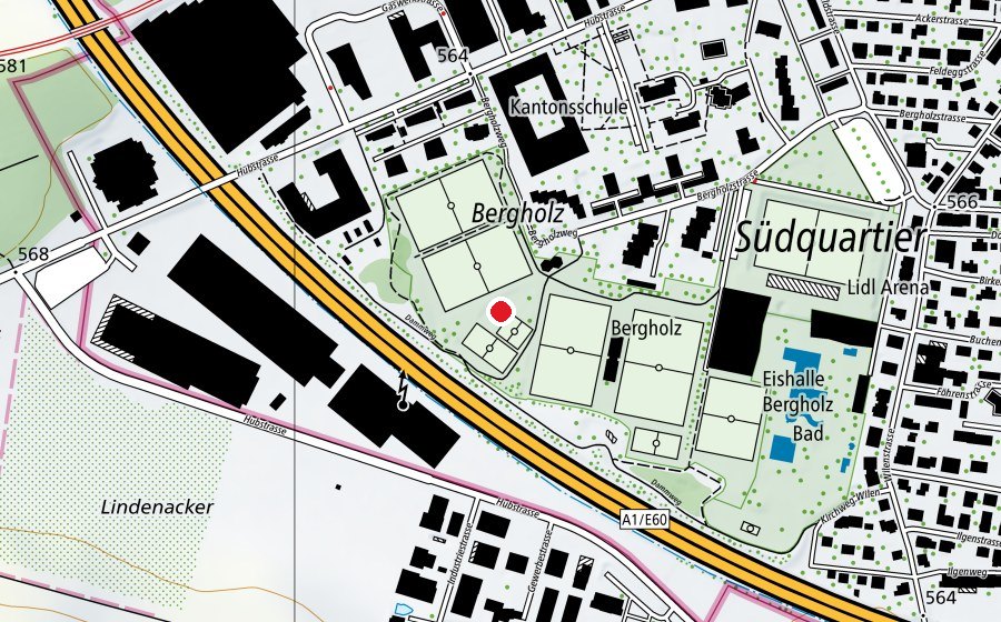 Map showing the location of Skatepark Bergholz (Sports field)