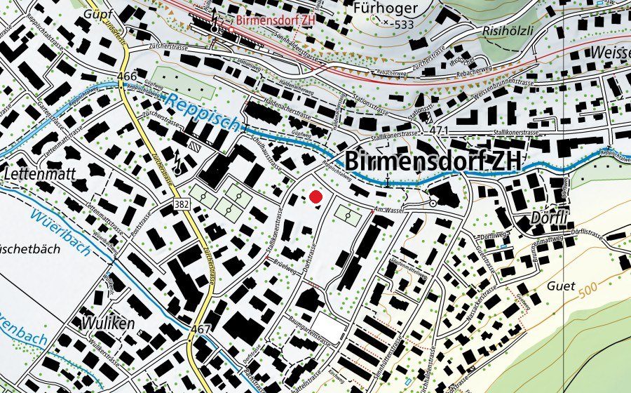 Karte mit dem Standort von Skatepark Birmensdorf (Sportplatz)