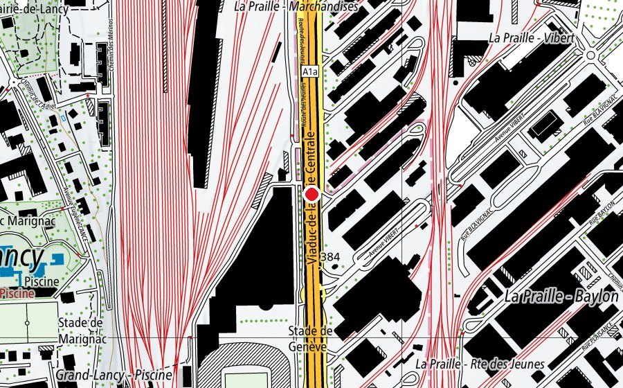 Carte indiquant l’emplacement de Skatepark de La Praille (Terrain de sport)