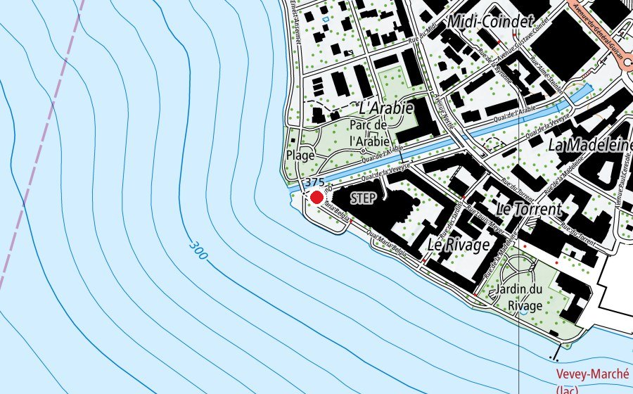 Map showing the location of Skatepark de Vevey (Sports field)
