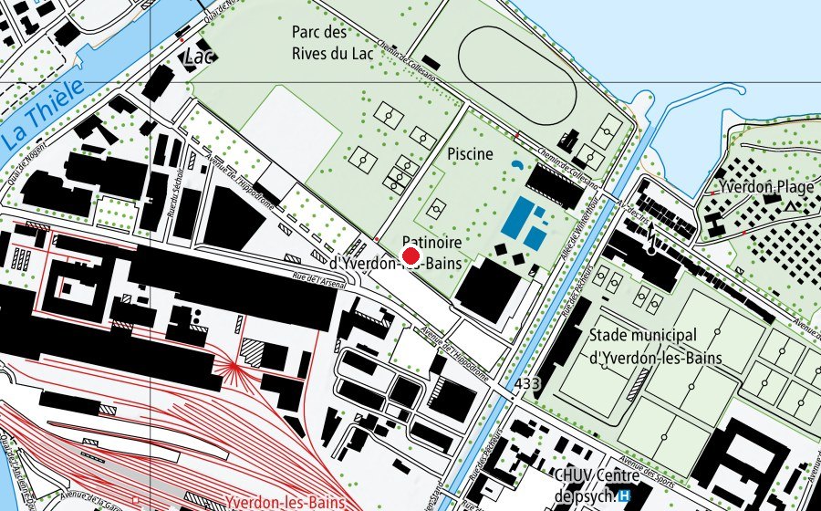 Karte mit dem Standort von Skatepark des Rives du Lac (Sportplatz)