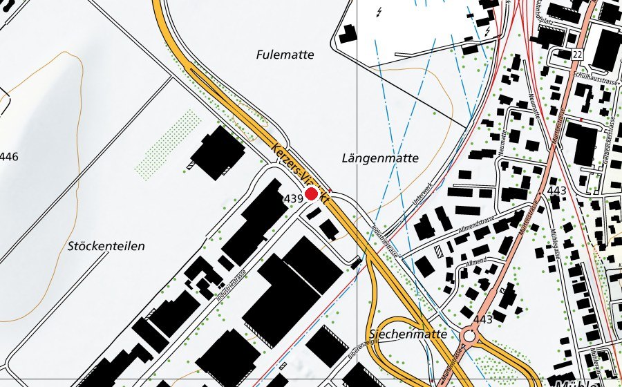 Mappa con la posizione di Skatepark Kerzers (Campo sportivo)