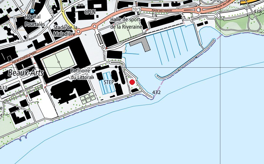 Map showing the location of Skatepark (Sports field)