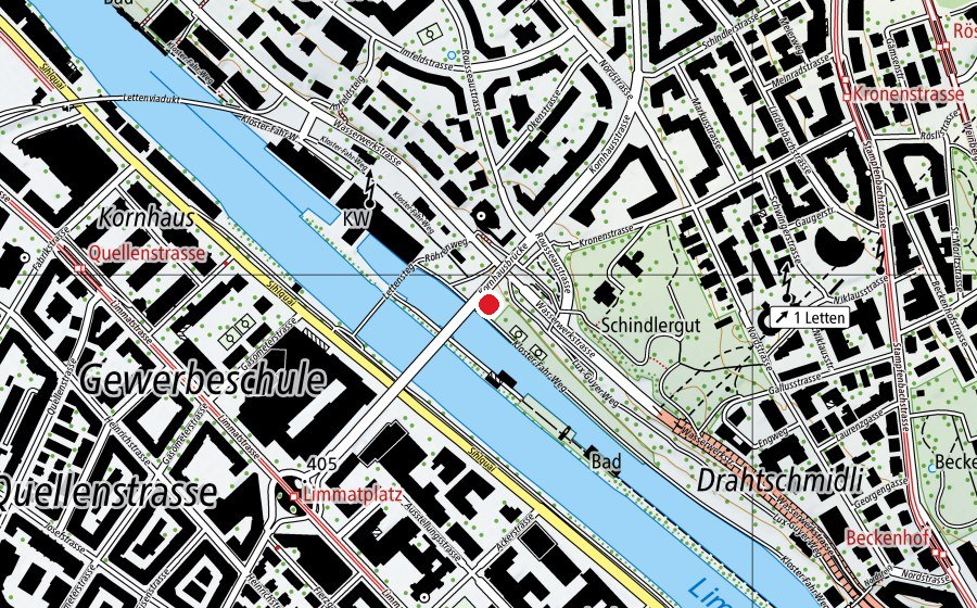 Karte mit dem Standort von Skatepark Oberer Letten (Sportplatz)