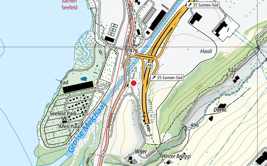 Mappa con la posizione di Skatepark Obwalden (Campo sportivo)