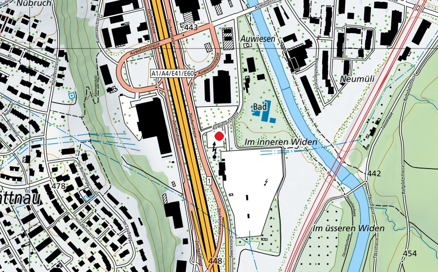 Karte mit dem Standort von Skatepark Töss (Sportplatz)