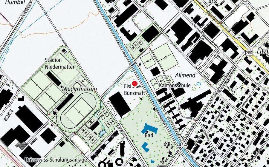 Karte mit dem Standort von Skatepark Wohlen (Sportplatz)