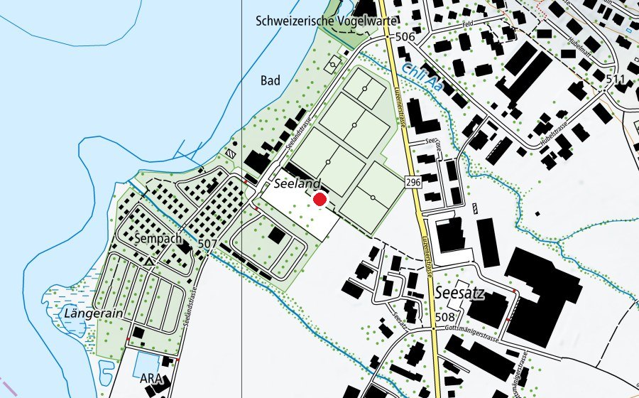 Karte mit dem Standort von Skating-Anlage Seeland (Sportplatz)