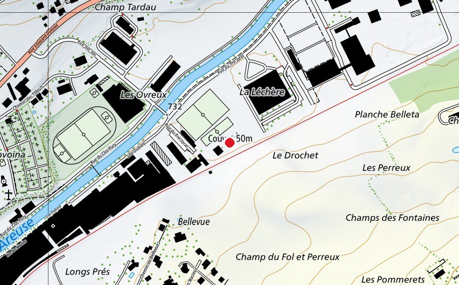 Map showing the location of Société de tir sportif (Sports field)