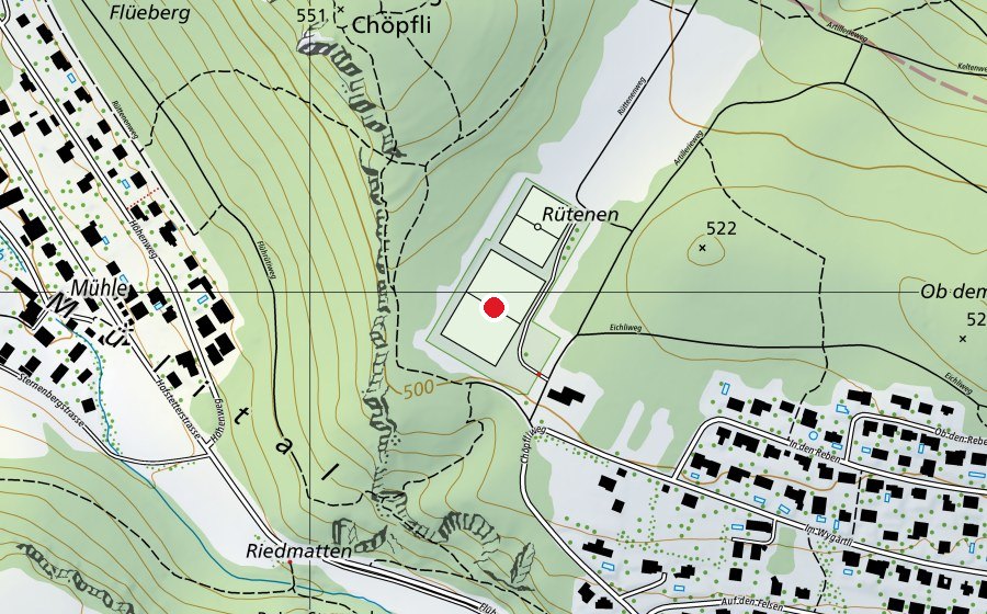 Map showing the location of Soleita Chöpfli (Sports field)