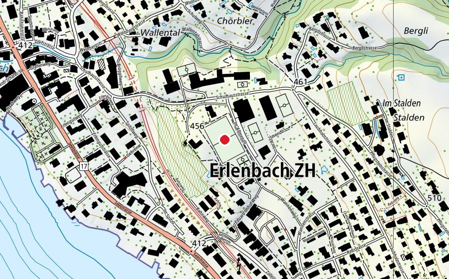 Carte indiquant l’emplacement de Sonnenfeld (Allmendli) FC Blau-Weiss Erlenbach (Terrain de sport)