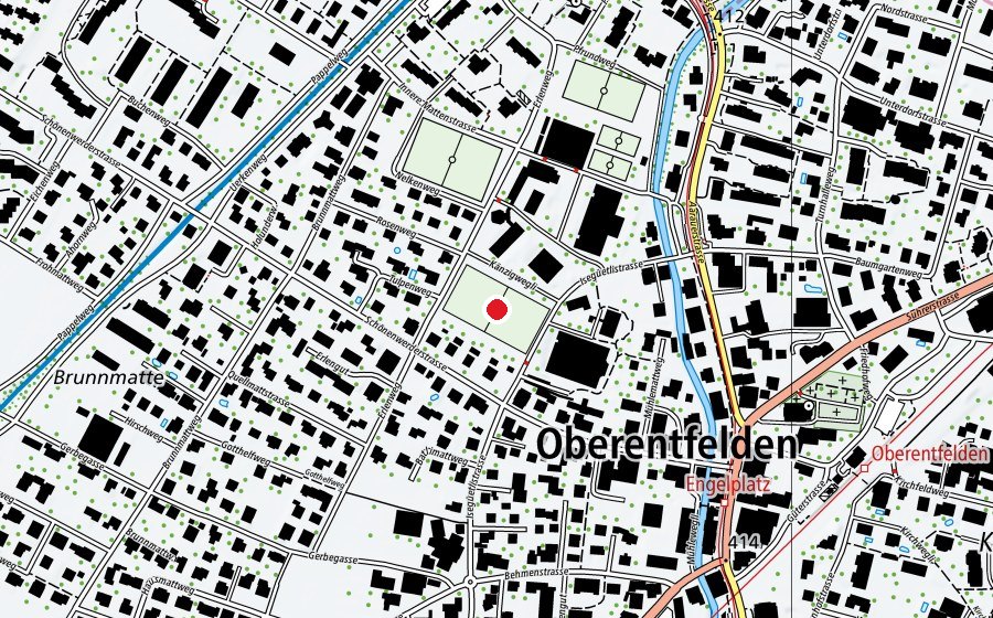 Map showing the location of Spielwiese 2 (Sports field)