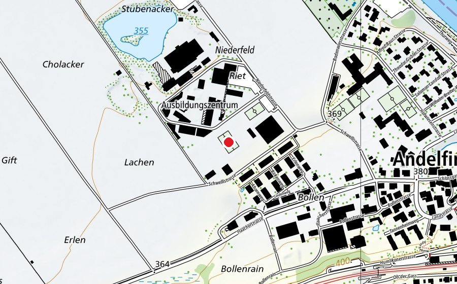 Carte indiquant l’emplacement de Spielwiese (Terrain de sport)