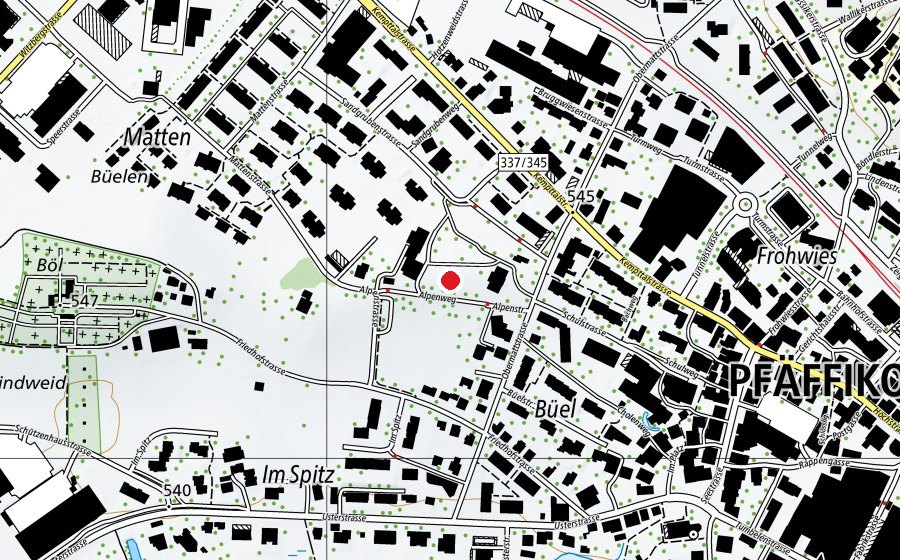 Mappa con la posizione di Spielwiese B (Campo sportivo)