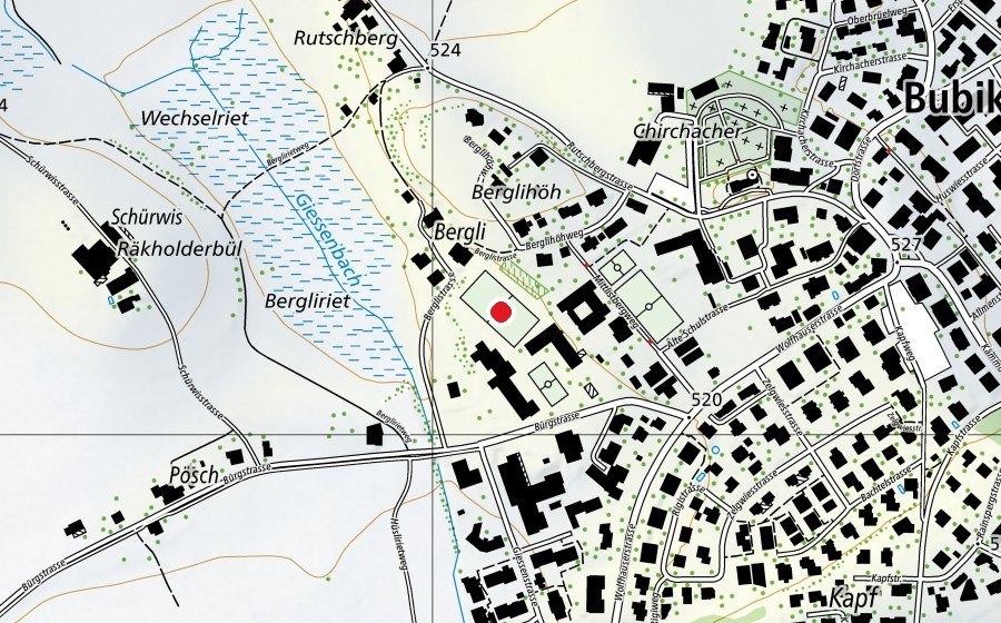 Carte indiquant l’emplacement de Spielwiese Bergli (Terrain de sport)