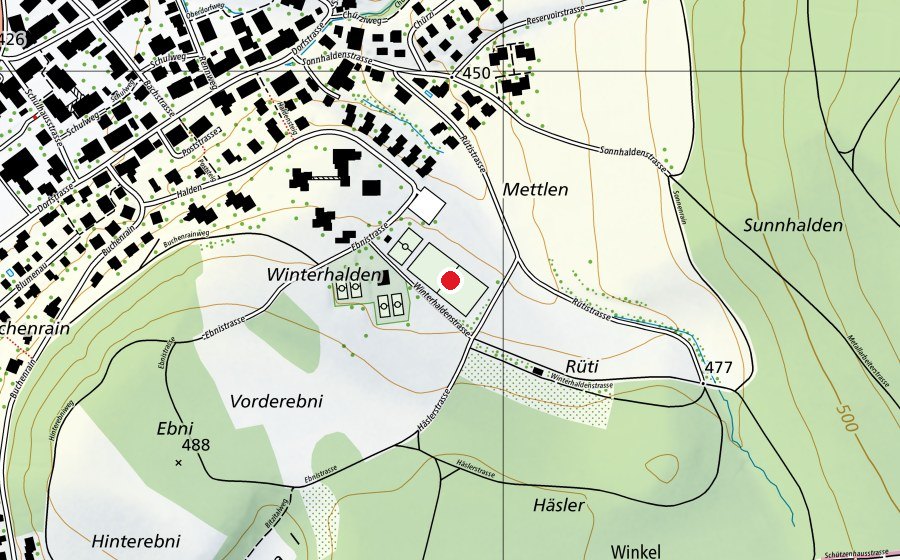 Mappa con la posizione di Spielwiese Halden (Campo sportivo)