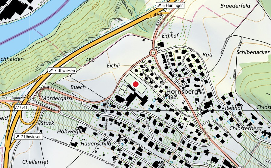 Carte indiquant l’emplacement de Spielwiese (Terrain de sport)