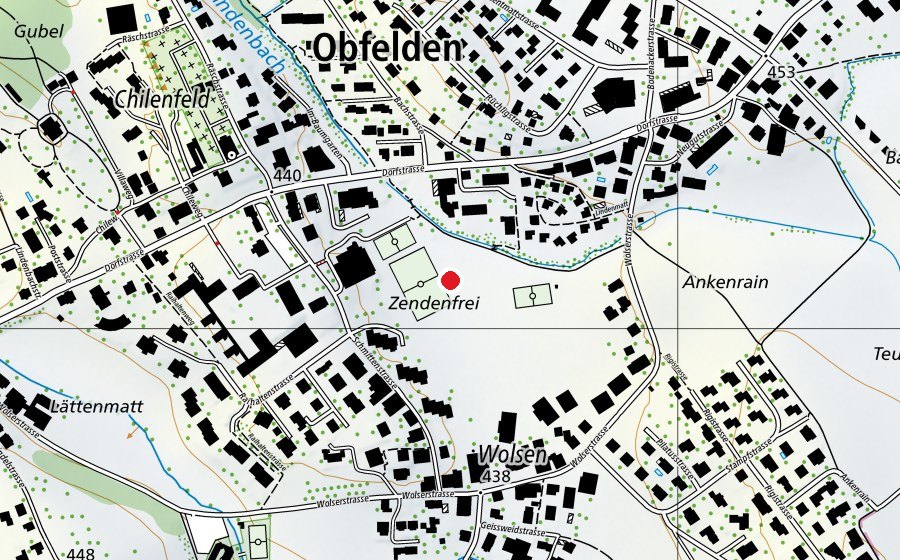 Carte indiquant l’emplacement de Spielwiese (Terrain de sport)