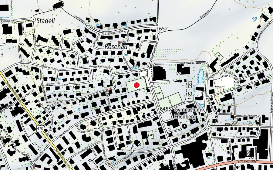 Map showing the location of Spielwiese Rosenau (Sports field)